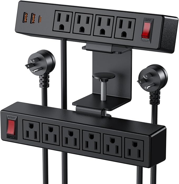 Dual Layer Desk Clamp Power Strip Surge Protector, Under Desk Power Strip by VILONG