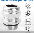 2 Pcs 3/4" NPT Stainless Steel Waterproof Cable Gland, IP68 Waterproof - Image 4