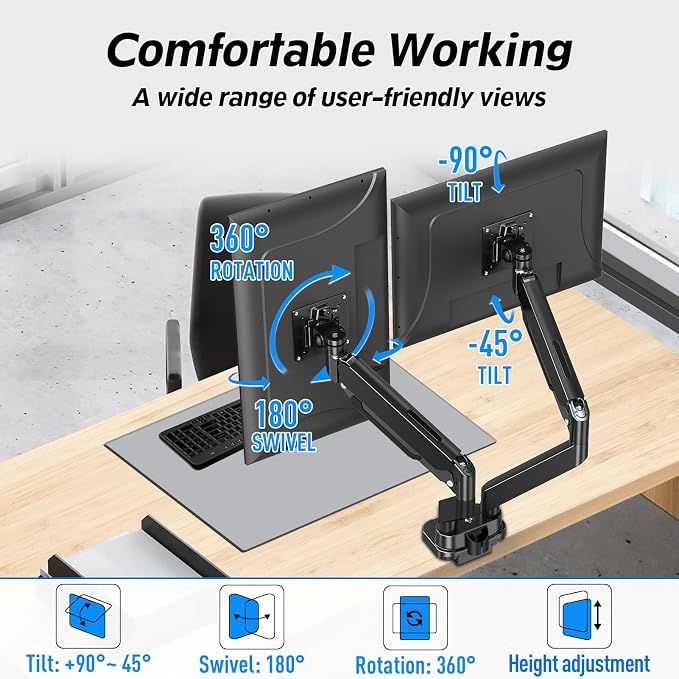 MOUNTUP Dual Monitor Mount Fits Max 39'' Screen, Ultrawide Dual Monitor Desk - Image 3