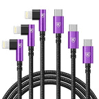 90 Degree iPhone Charger Cables 6FT, USB C to Lightning Cable 3Pack Fast by KIYODA