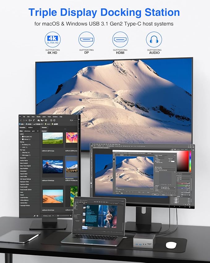 TOTU Upgraded Universal USB-C 4K Triple Display Docking Station - Image 2