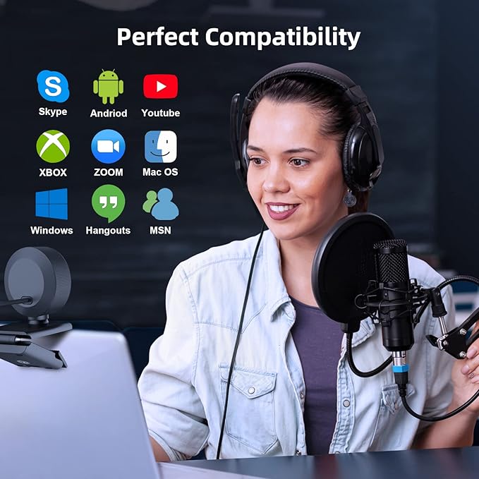 Streaming Webcam with Adjustable Ring Light, Full HD 1080P Webcam with Dual - Image 8