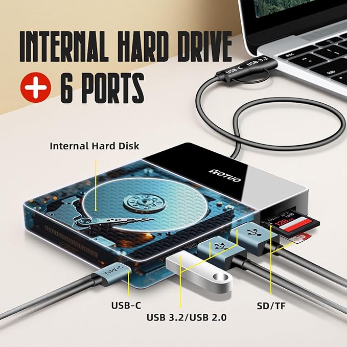 YOTUO Docking Station External Hard Drive Storage, USB-C Hub + HDD 7-in-1 - Image 3