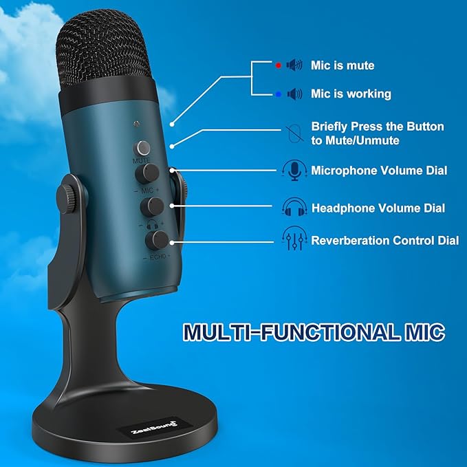 ZealSound Podcast Microphone for PC, Noise Cancellation USB Mic - Image 5
