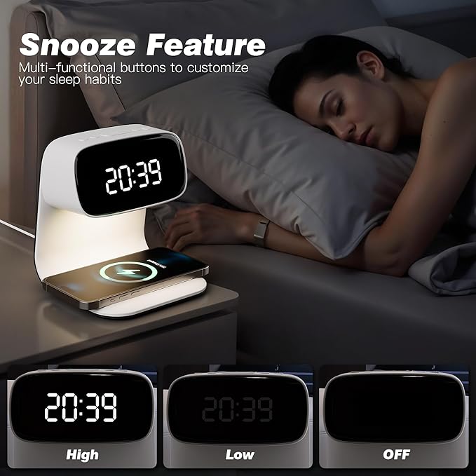 Digital Alarm Clock with Wireless Fast Charging Station 15W Touch Smart Lamp - Image 3