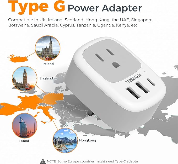 2 Pack UK Adapters for Travel, TESSAN Ireland Plug Adapter - Image 2