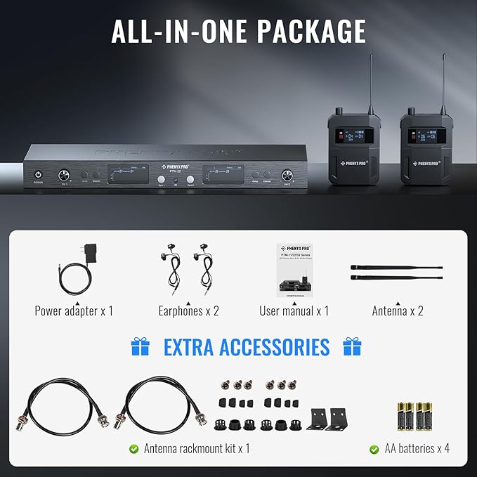 Phenyx Pro UHF Mono Dual Wireless in-Ear Monitor System, Metal Wireless IEM - Image 5