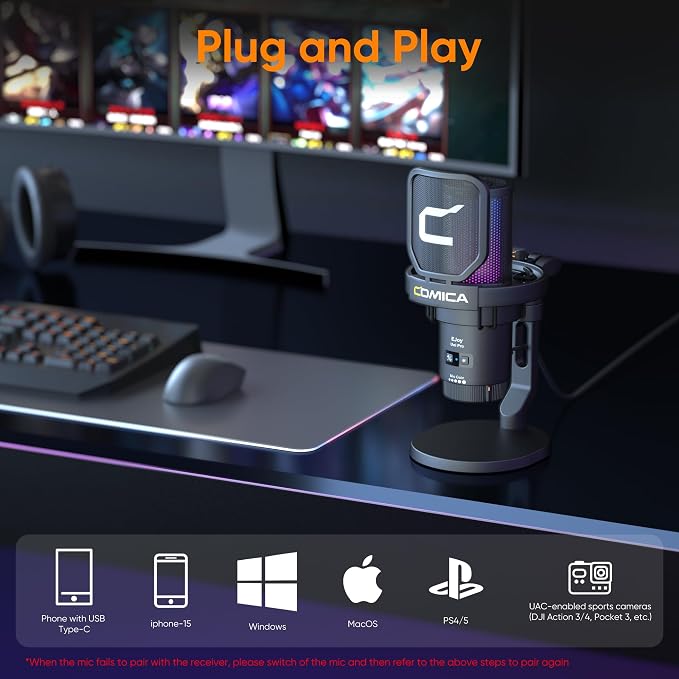 COMICA EJoy Uni Pro Wireless Gaming USB Microphone, Noise Cancellation RGB - Image 7
