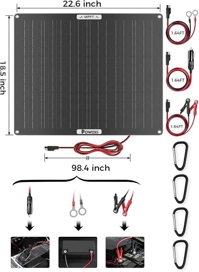 POWOXI 50W Solar Battery Charger: 12V Solar Car Battery Trickle Maintainer - Image 7