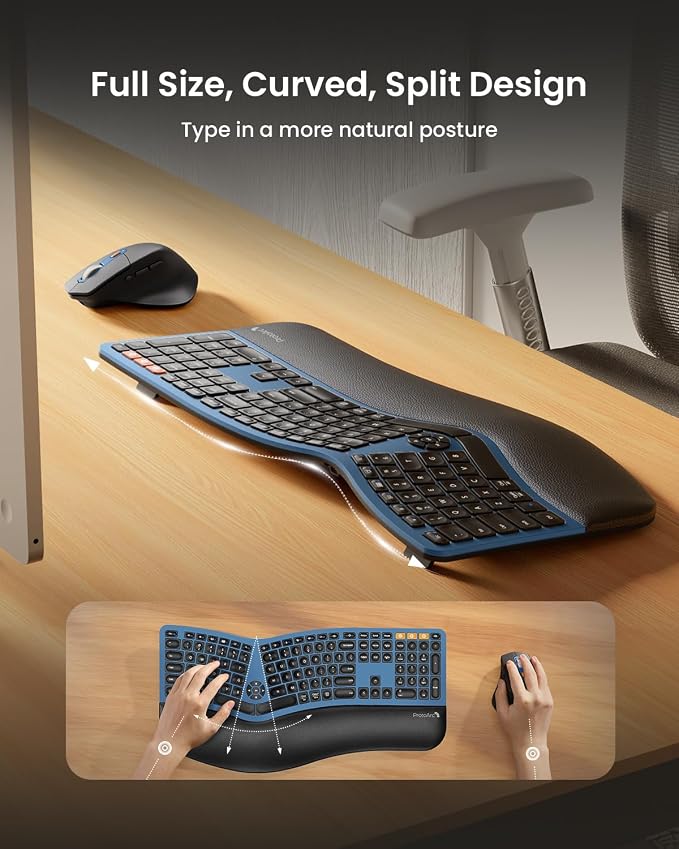 ProtoArc Ergonomic Wireless Keyboard Mouse, EKM01 Plus Full Size Ergo Bluetooth - Image 2