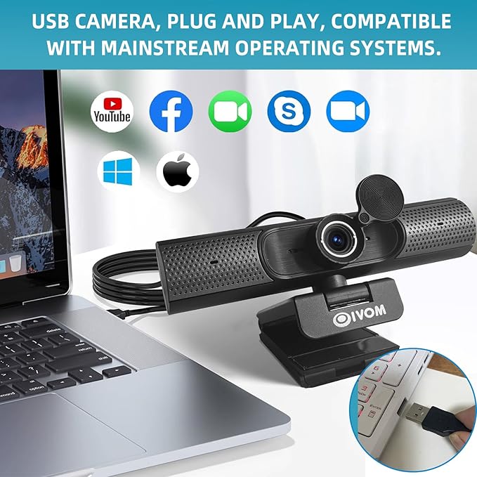 Webcam With Microphone and Speaker, 1080P Web Camera - Image 4