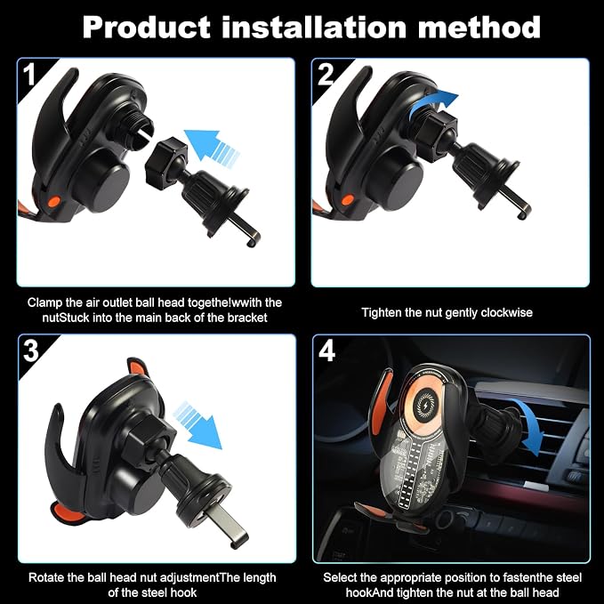 Wireless Car Charger, Cell Phone Car Mount 15W Fast Charging Auto Clamping - Image 4