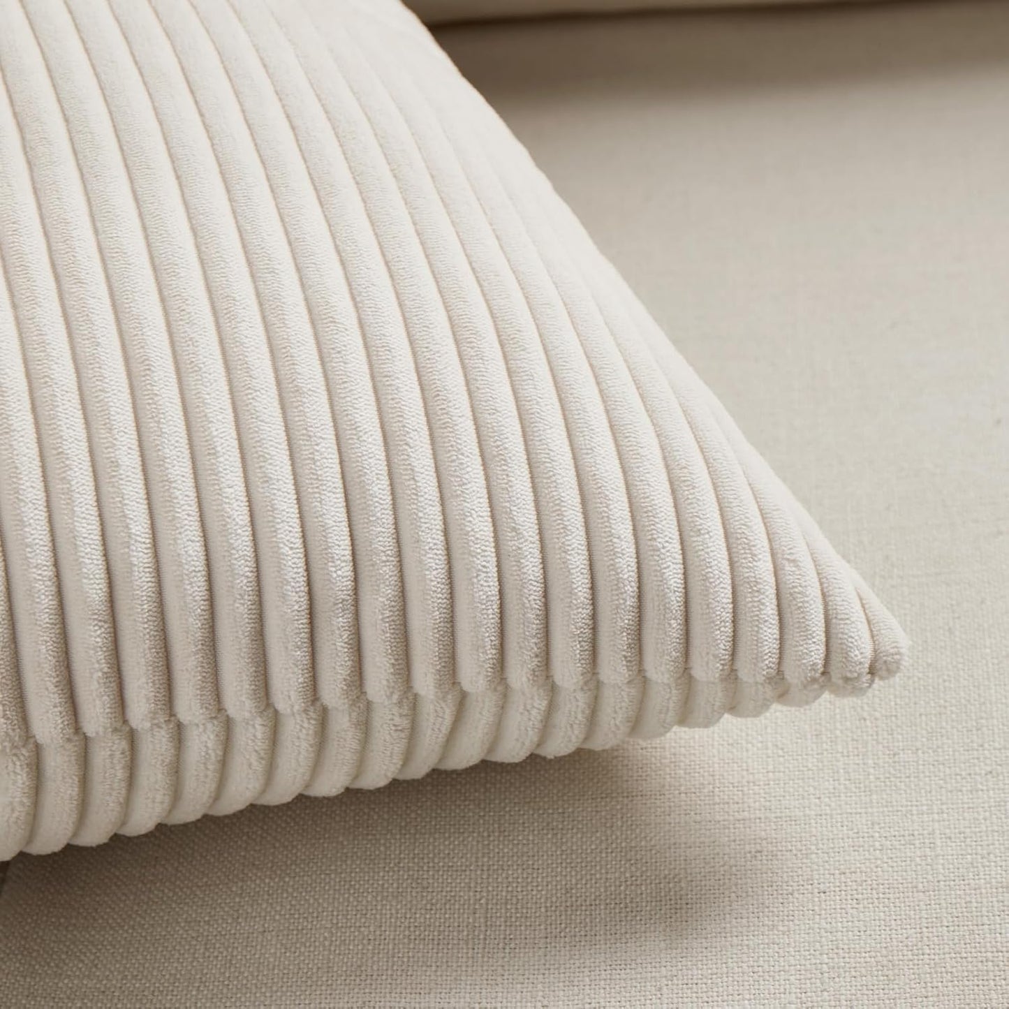 Fancy Homi 2 Packs Cream Lumbar Decorative Throw Pillow Covers 16x32 Inch for Living Room Couch Bed Sofa, Rustic Farmhouse Boho Home Decor, Soft Striped Corduroy Rectangle Accent Cushion Case 40x80 cm