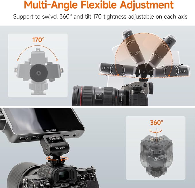 Adjustable Gimbal Monitor Cold Shoe Adapter, Metal Field Monitor Mount Holder - Image 4