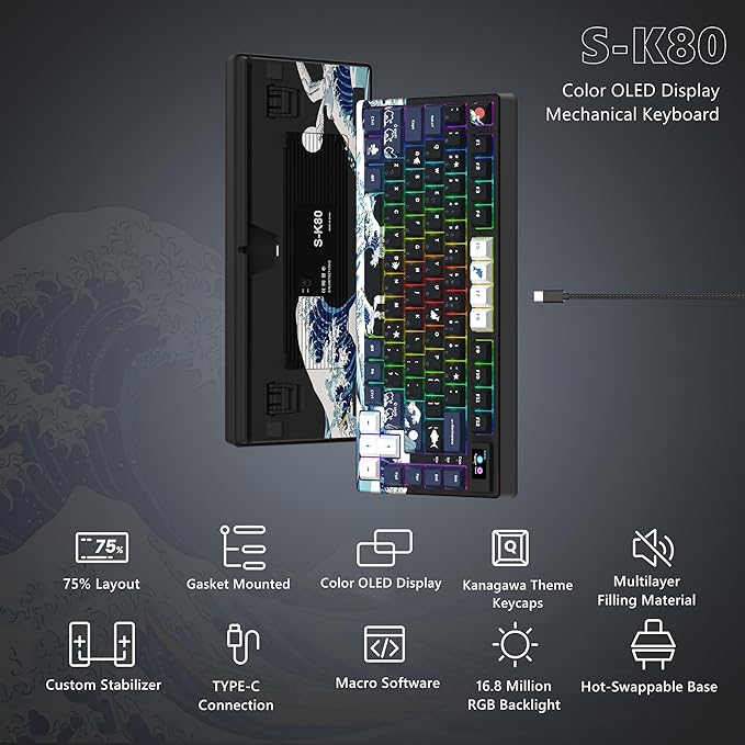 Womier S-K80 75% Keyboard with Color Multimedia Display Mechanical Gaming - Image 6