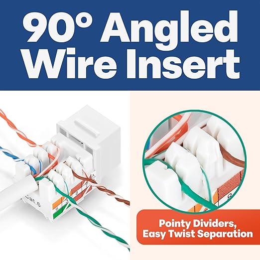 Everest 90° Angled RJ45 Cat6 Keystone Jacks 20-Pack in White - Image 3