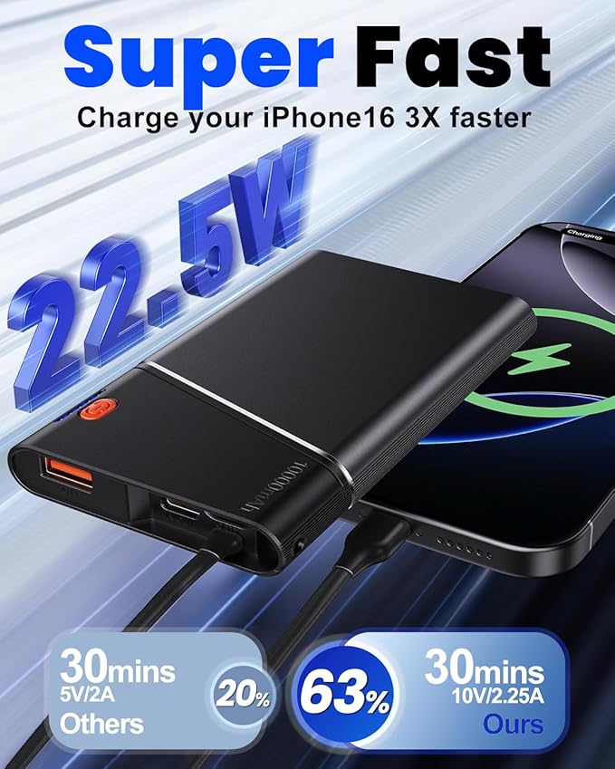 Aaoyun Portable Charger Power Bank, 10000mAh 22.5W PD Fast Charging Powerbank - Image 2