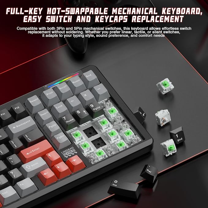LINGBAO K98 Wireless Mechanical Gaming Keyboard, Tri-Mode BT5.0/2.4GHz/USB-C - Image 8