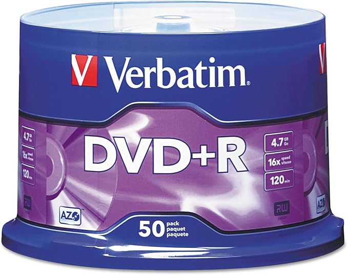 Verbatim DVD+R Blank Discs AZO Dye 4.7GB 16X Recordable Disc by Verbatim