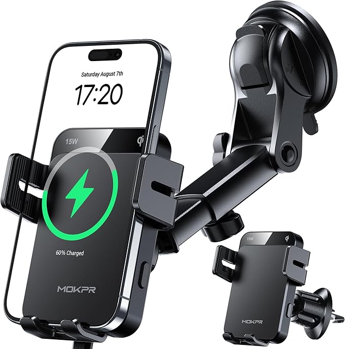 MOKPR Wireless Car Charger, 15W Auto Clamping Car Charger Dash Windshield Air by MOKPR