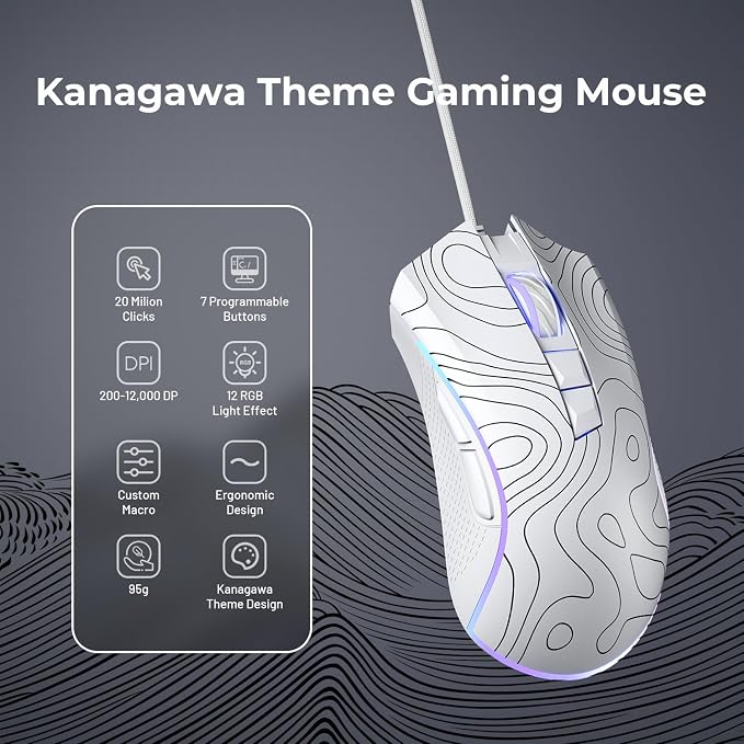 XVX G705 Wired Gaming Mouse, 12000 DPI RGB Gaming Mouse - Image 2