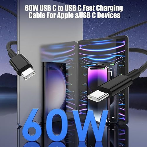 3-Pack Black 60W USB C to USB C Cable, Type C Fast Charging Cable - Image 2
