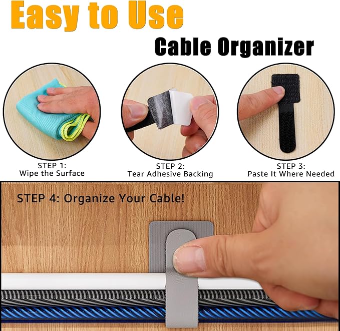 80PCS Hook and Loop Cable Straps, Cable Management Under Desk, Adhesive Cable - Image 3