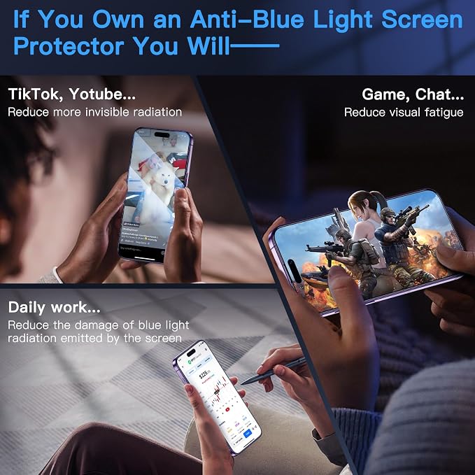 Uyiton Anti-Blue Light for iPhone 14 Pro Screen Protector - Image 3