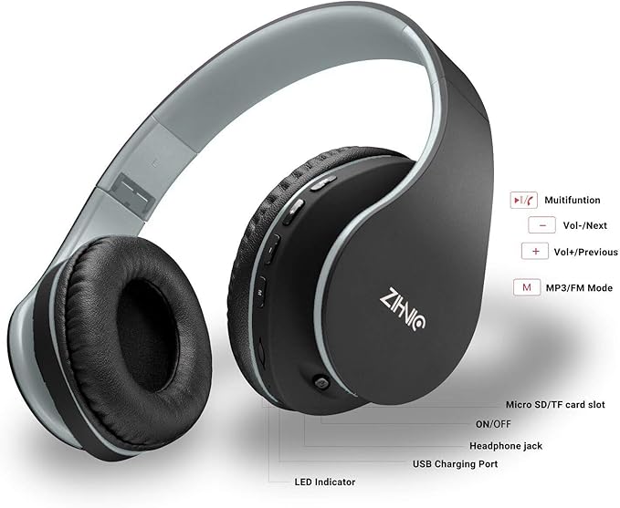 ZIHNIC Bluetooth Headphones Over-Ear, Foldable Wireless and Wired Stereo - Image 4