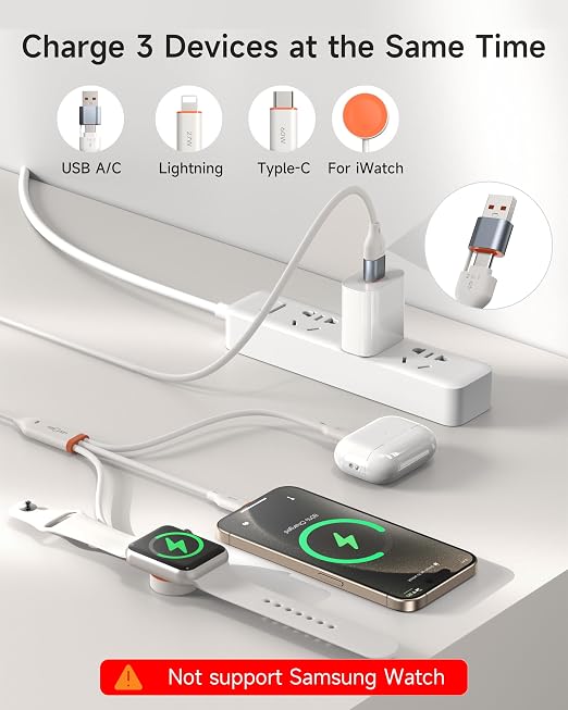 for Apple Watch Charger, 3-in-2 Silicone Multi Charging Cable Travel Fast - Image 5