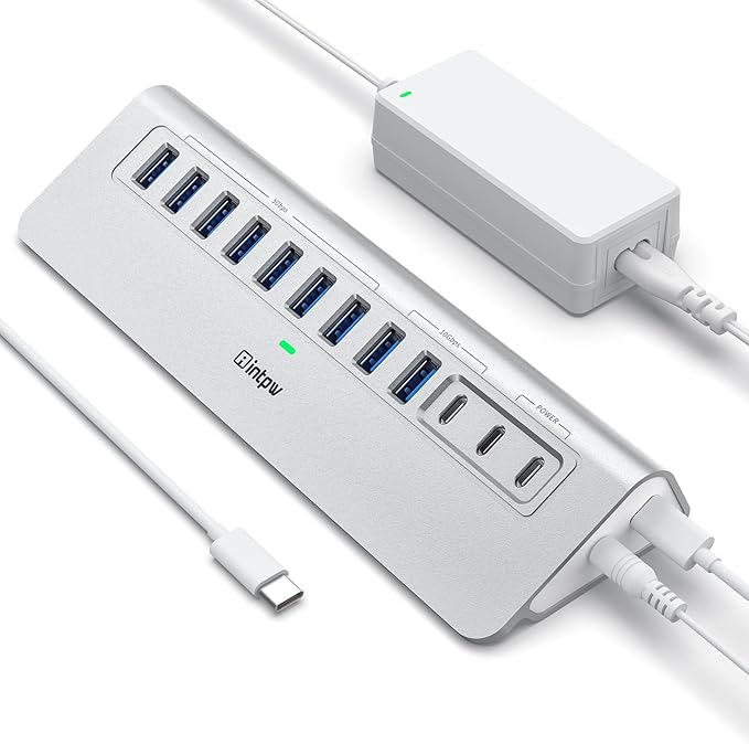 Powered USB Hub 10Gbps, intpw YH9AC 12 Port USB C Hub by intpw