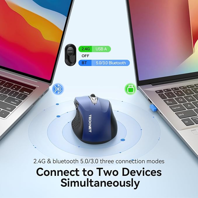 TECKNET Rechargeable Jiggler Wireless Mouse 4800 DPI Silent USB A & Bluetooth - Image 4