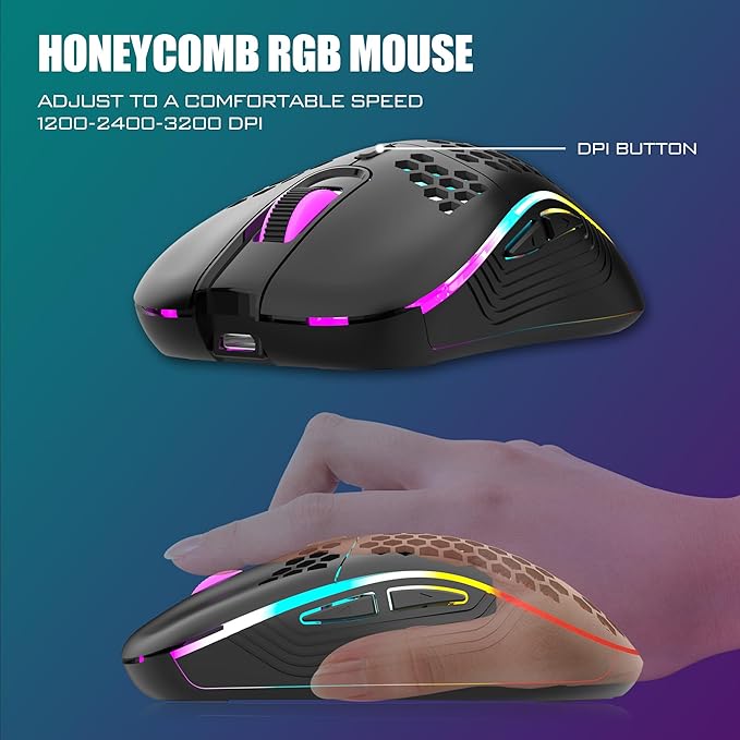 RedThunder K84 Wireless Keyboard and Mouse Combo, Rainbow Backlit Rechargeable - Image 4