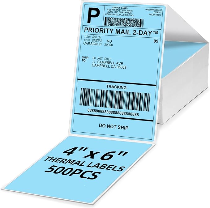 4x6 Thermal Labels, 1 Packs of 500 4x6 Fold Labels Blue by OmezizyLabelPrinter