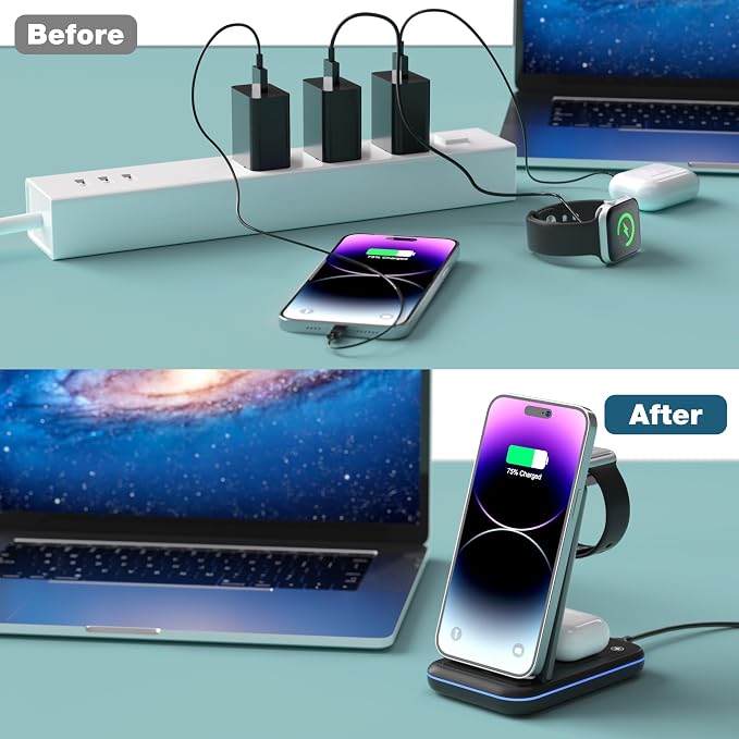 Wireless Charger for iPhone, Foldable 3 in 1 Fast Charging Station/Stand/Multi - Image 8