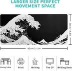 Japanese Sea Wave Large Mouse Pad, Abstract Black Gaming Mousepad, Extended - Image 2
