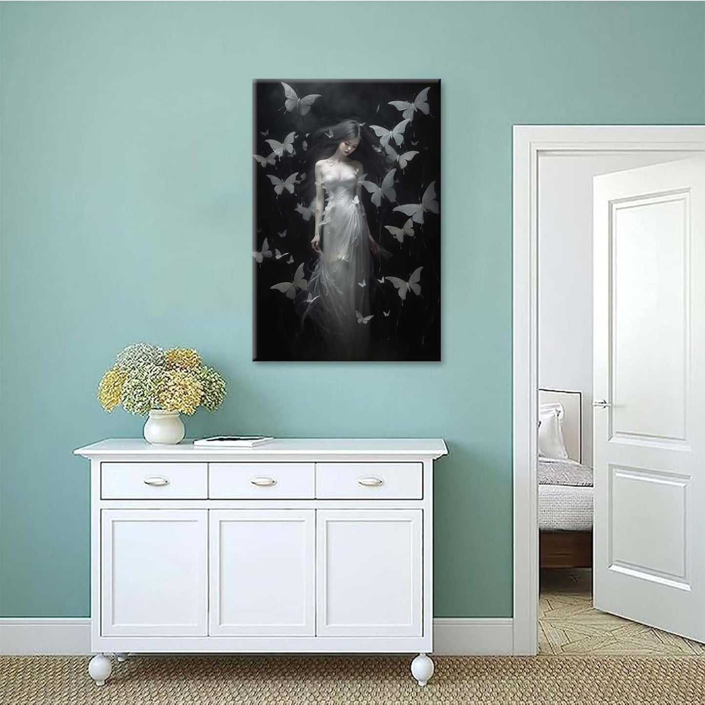 JFHCQJPK Vintage Gothic Feminine Canvas Wall Art Print Butterfly Poster Moody Female Wall Art Retro Artwork Dark College Decor for Home Bedroom20x30in Frameless