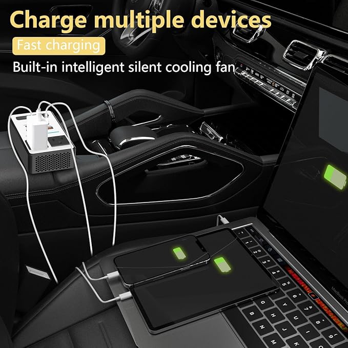 200W Car Power Inverter DC 12V to 110V AC, Cigarette Lighter Adapter Plug - Image 2