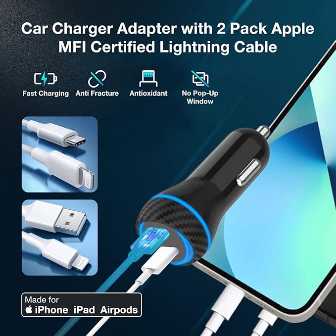 MOCA 51W QC 3.0 Fast Charging W/ 2pcs 3.3ft A-P/C-P Cable Car Charger - Image 4