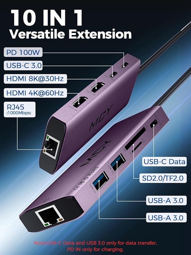 MCY USB C Hub, Laptop Docking Station Dual Monitor Single 8K, 10 in 1 Type-C - Image 2