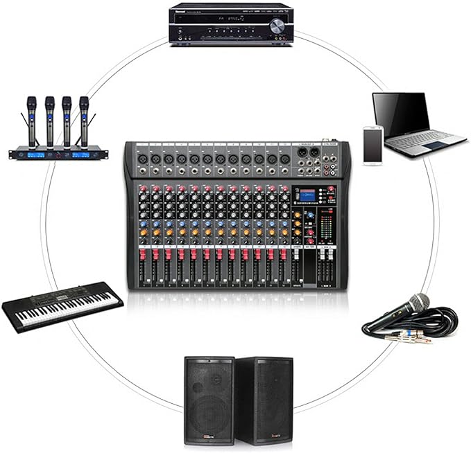 Pro 12 Channels Live Audio Mixer Bluetooth USB DJ Sound Mixing Console - Image 5