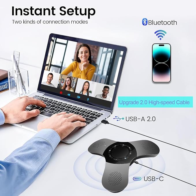 Conference Speaker with Microphone 360°Voice Pickup USB-C Speakerphone Home - Image 5
