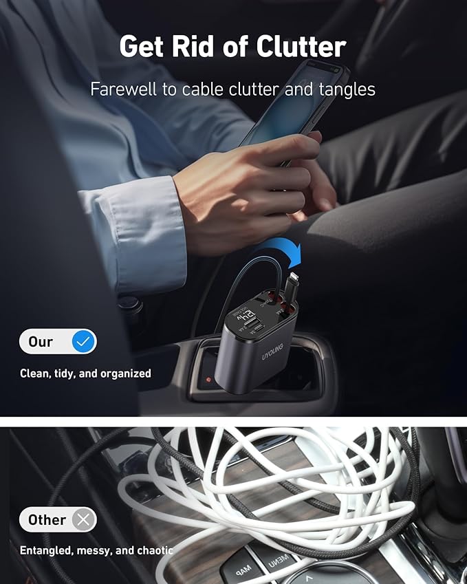 Car Phone Charger Adapter 2Pack Retractable Car Charger 4in1 Fast Charging Dual - Image 2