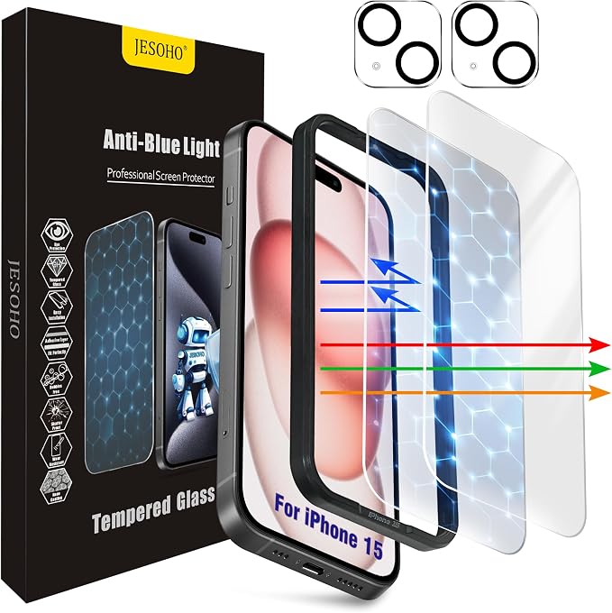 Screen Protector for iPhone 15, HD Clear, 9H Hardness, No Bubbles, Case Friendly by JESOHO