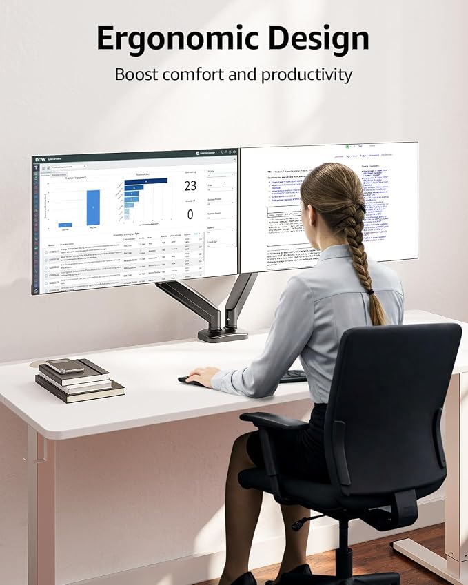 MOUNTUP Dual Monitor Stand for Desk, Pneumatic Monitor Arms for 2 Monitors Max - Image 8