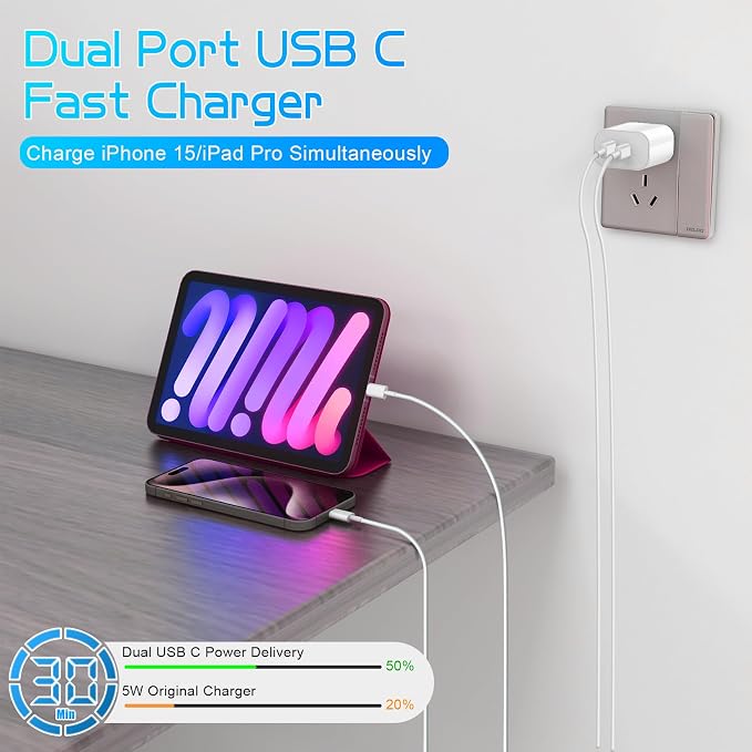 Dual Port USB C Charger for iPhone 16 15, Quick Double USBC Charger Fast - Image 2