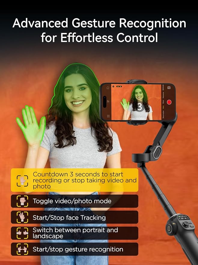 Gimbal Stabilizer for iPhone, 3-Axis iPhone Gimbal Built in 7.8' Extension Rod - Image 5