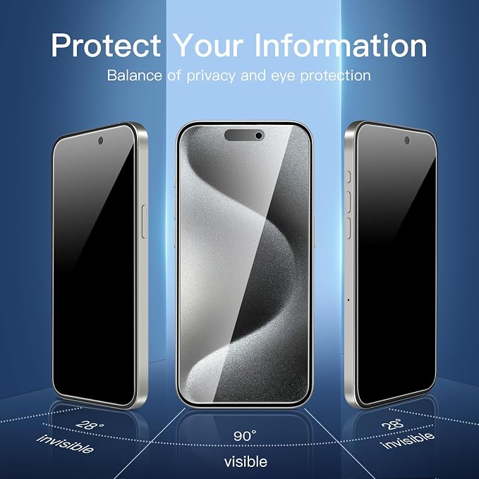 NEW'C 3 Pack Privacy for iPhone 15 Pro Max Screen Protector, Anti-Spy Tempered - Image 3