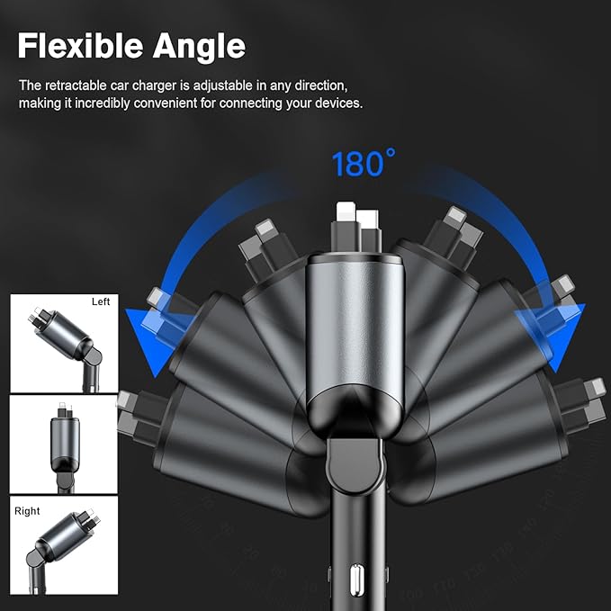 4 in 1 Retractable Car Charger, USB C Fast Charging Adapter - Image 5