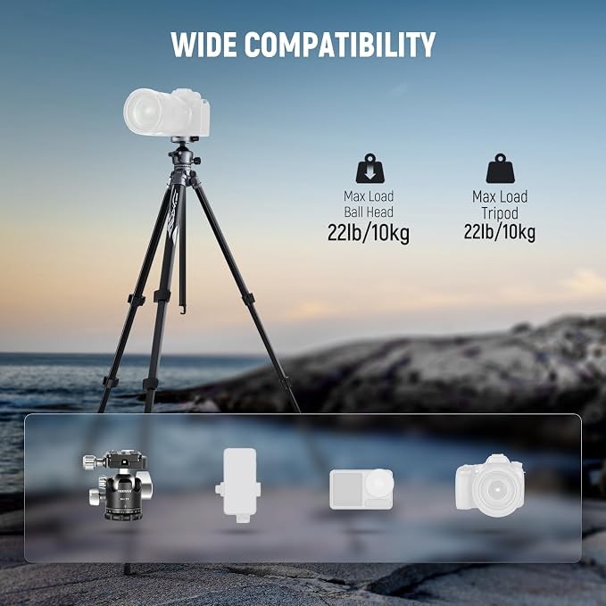 NEEWER LITETRIP LT07 61" Aluminum Travel Camera Tripod, Portable Stand - Image 9